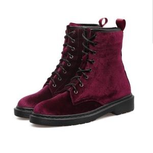 Dark Red Velvet Boots